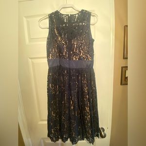 Eliza J Navy Blue Lace Dress Fit & Flare Sleeveless size 6